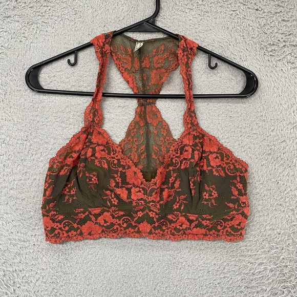 Free People Other - Free People Intimately Bralette Womens L Wild Roses Lace Racerback Sheer Floral